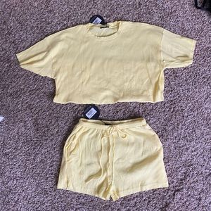 yellow shorts and t-shirt set